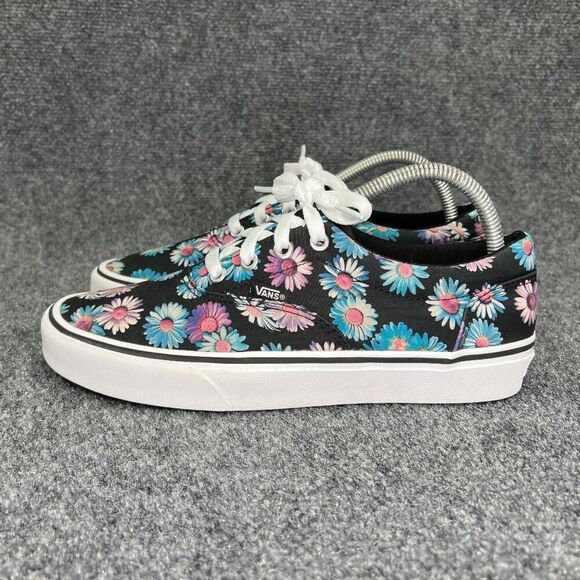 Vans Shoes Women's 9 Black Blue Floral Print Low Lace Up Casual Skate Sneakers - Picture 4 of 11